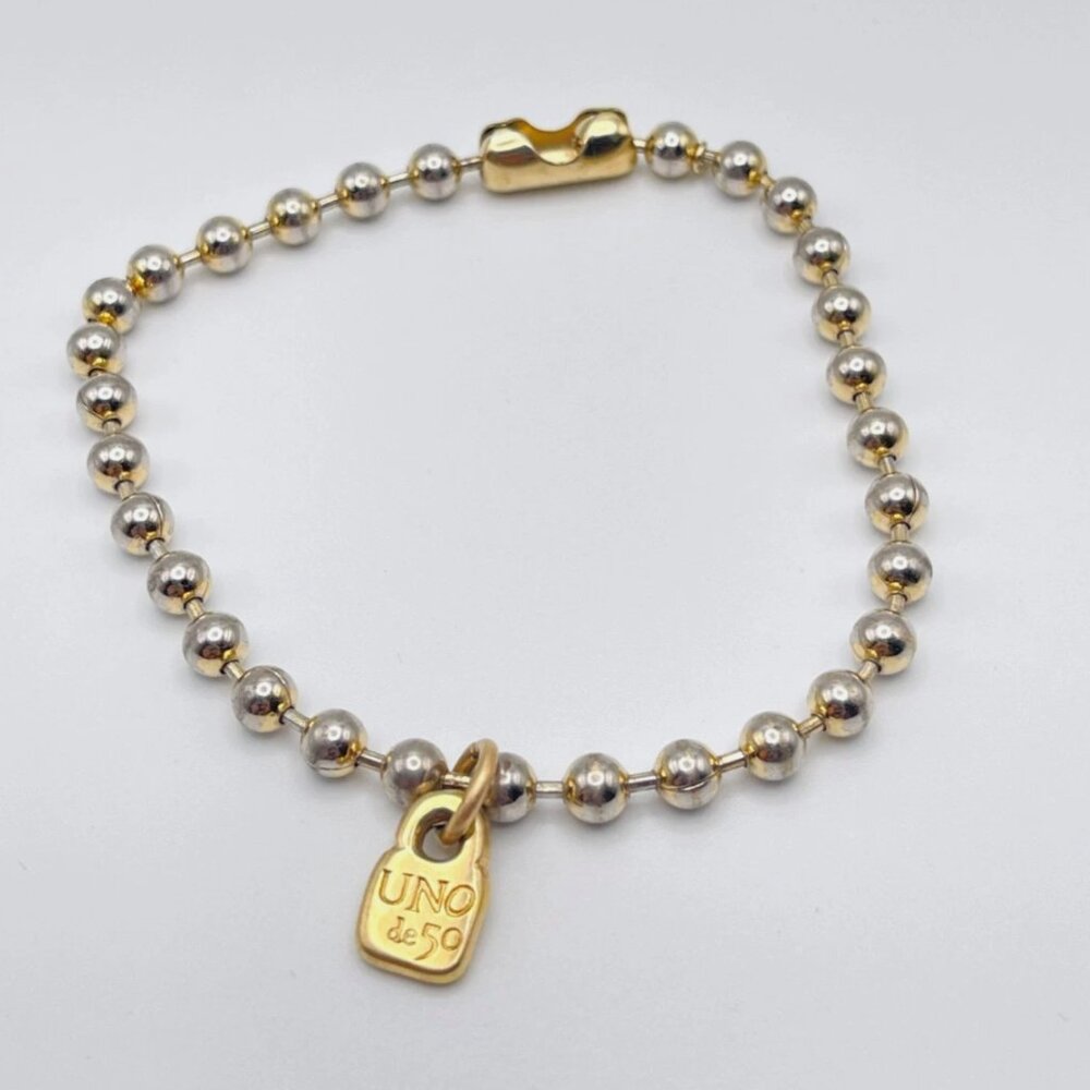 Uno de 50 Beaded Bracelet thin 18K Gold Plated Beads SZ S Small (AS IS) Faded